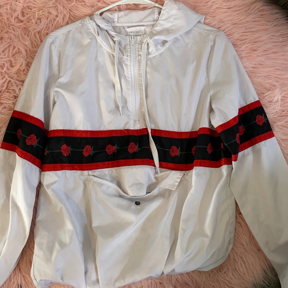 white rose print wind breaker
